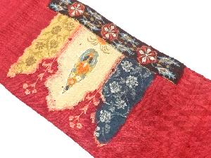 手織り真綿紬　花更紗模様織り出し名古屋帯